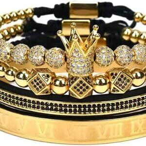 Gold Crown Bracelets for Men Women Cubic Zirconia Jewelry Gift Accessory